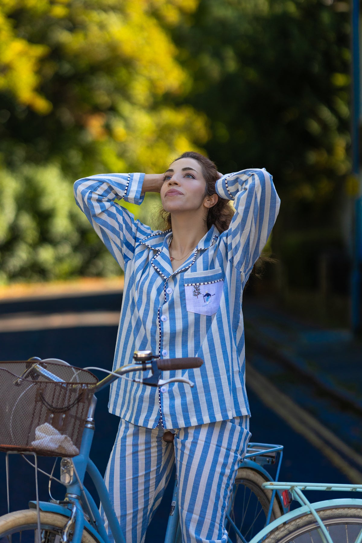 Mika -  Blue Stripe Cotton Poplin Pyjama Set
