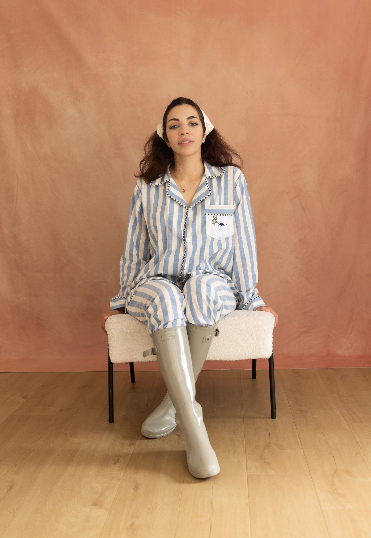 Mika -  Blue Stripe Cotton Poplin Pyjama Set