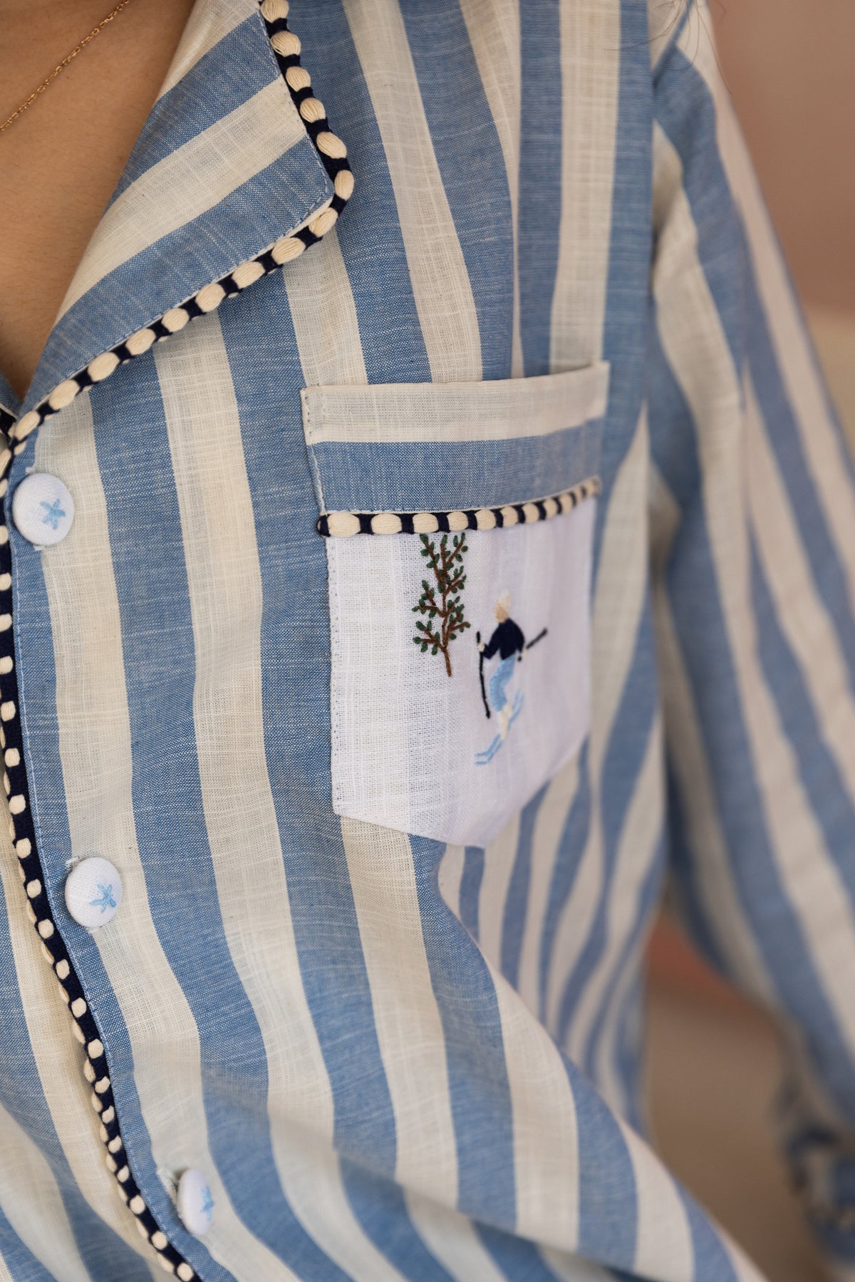 Mika -  Blue Stripe Cotton Poplin Pyjama Set