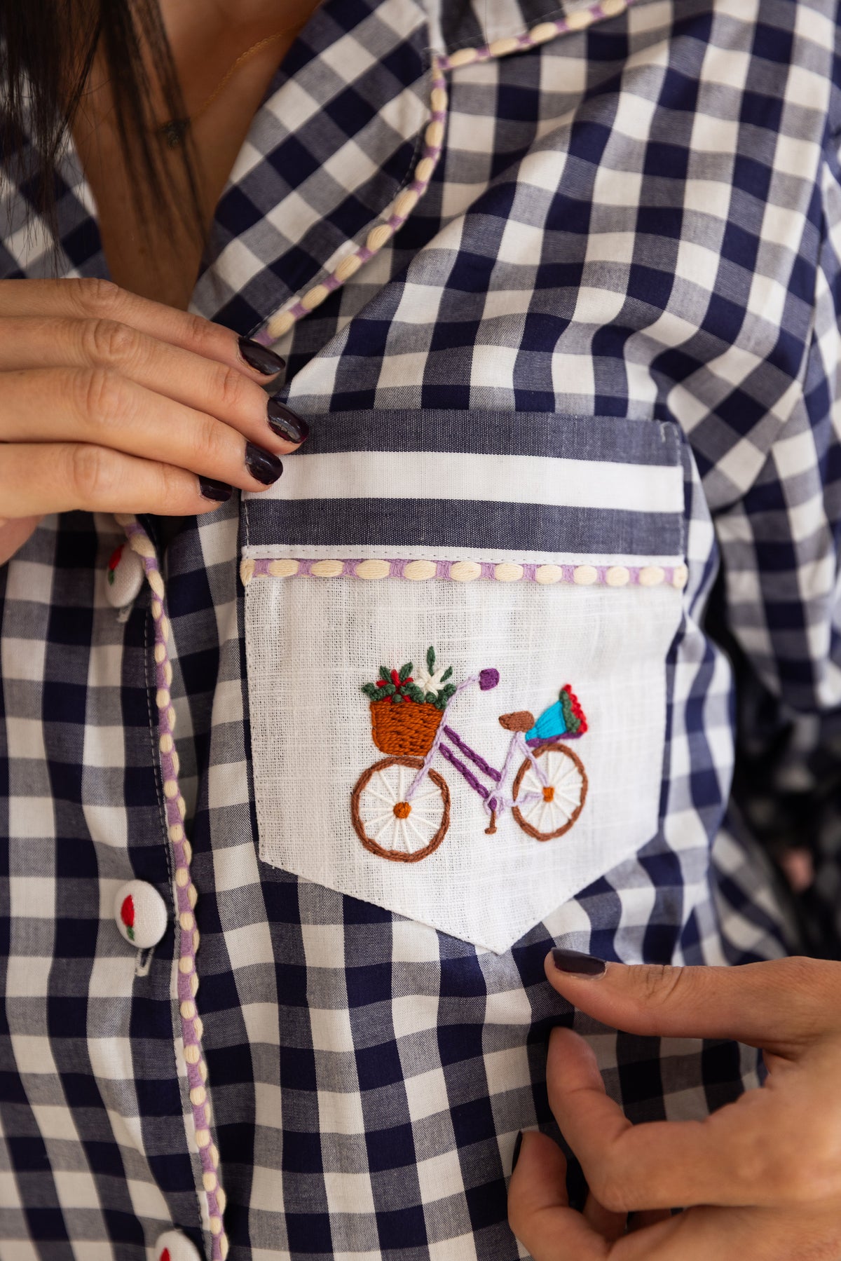 Jules - Navy Gingham Cotton Pyjama Set