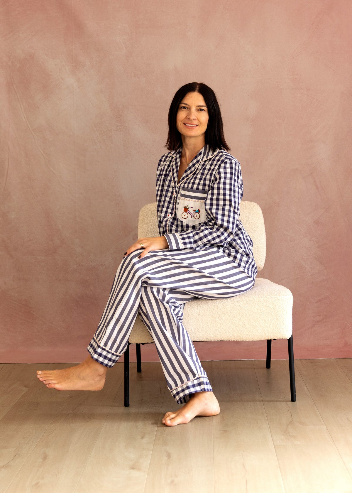 Jules - Navy Gingham Cotton Pyjama Set