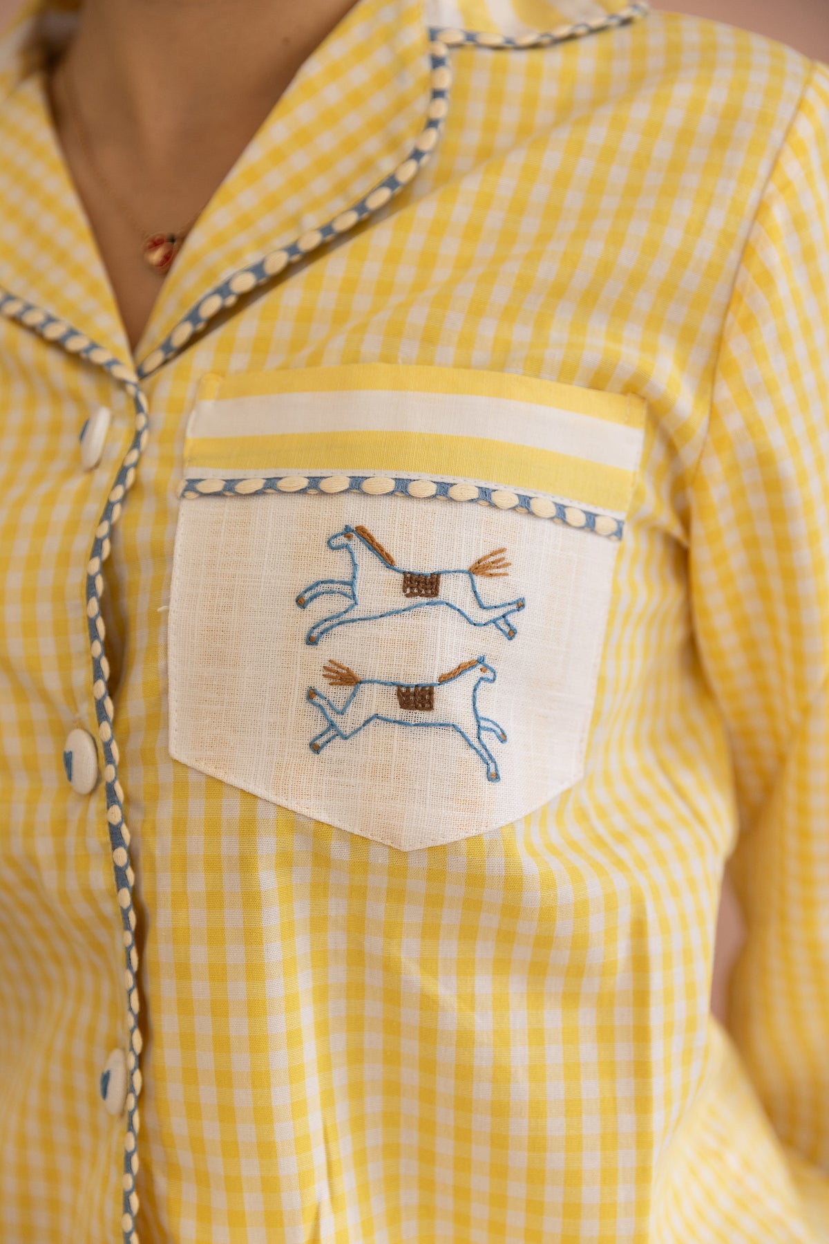 Pippa - Yellow Gingham & Stripe Cotton Poplin Pyjama Set