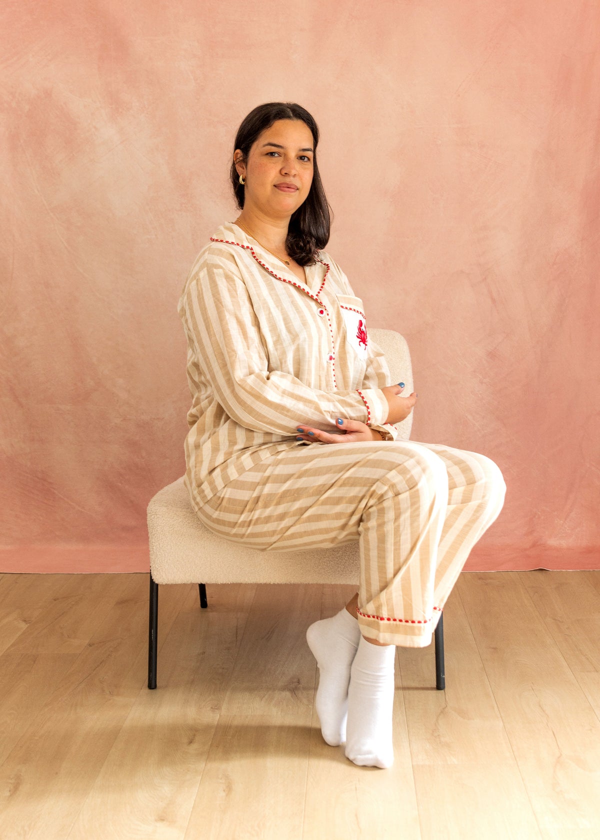 Cora - Beige Stripe Cotton Poplin Pyjama Set
