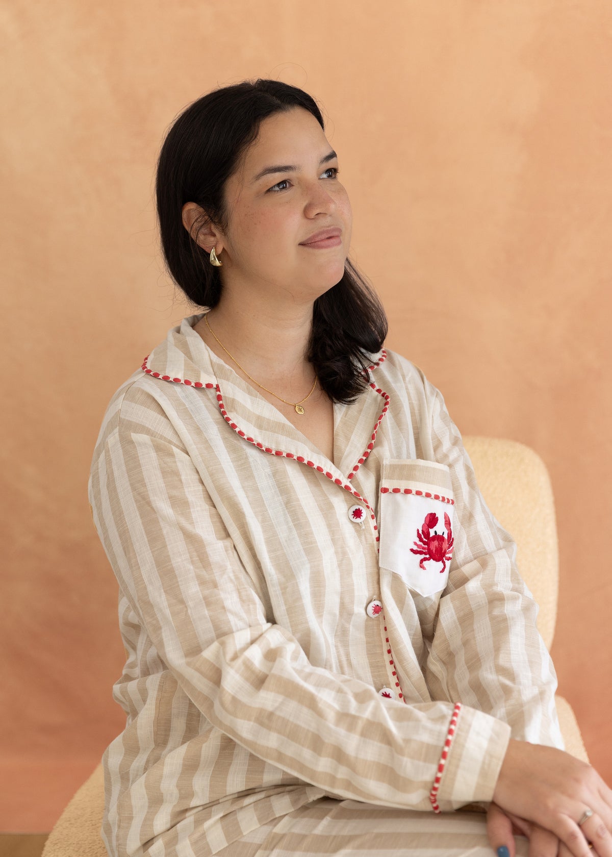 Cora - Beige Stripe Cotton Poplin Pyjama Set