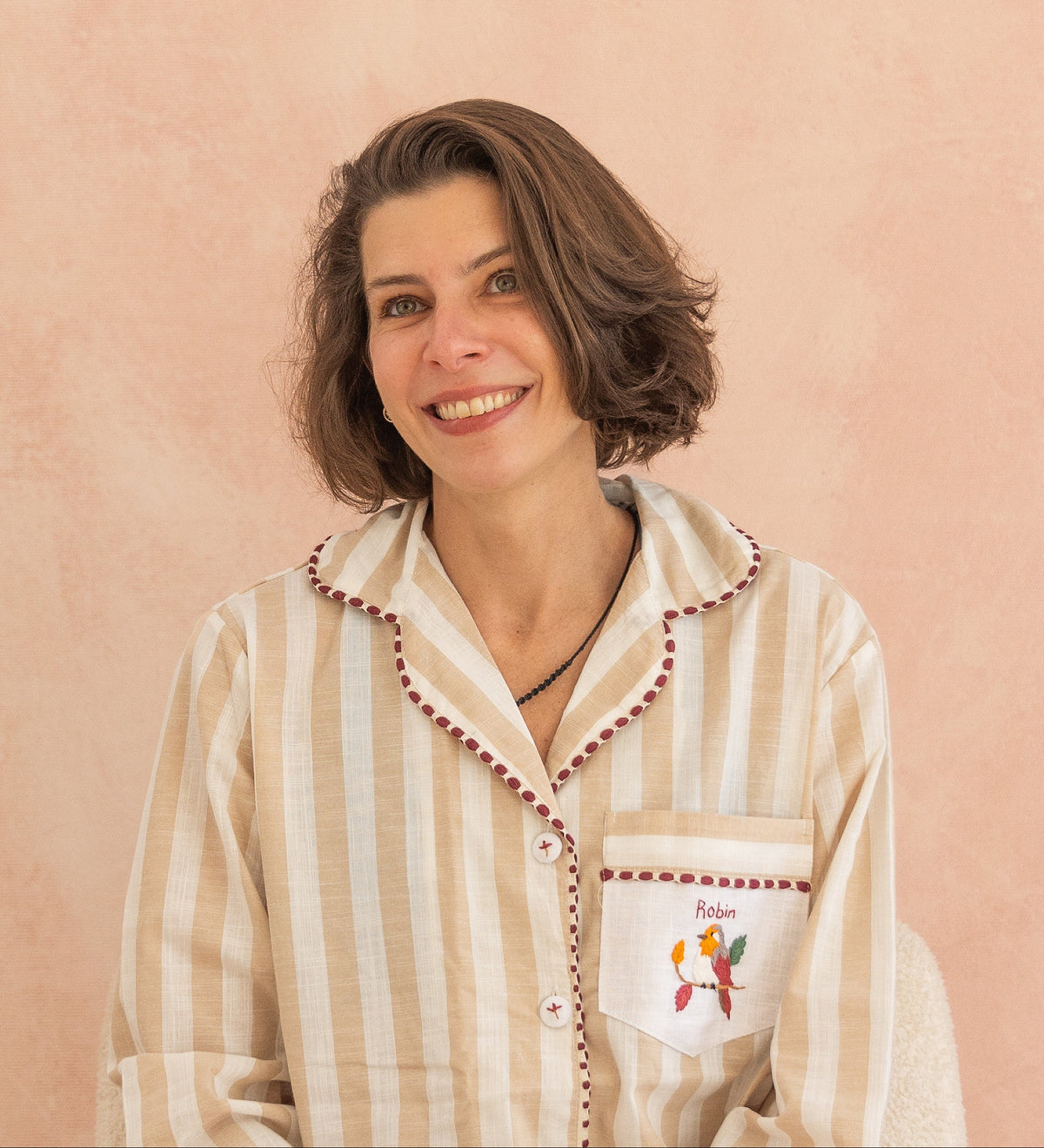 Robin - Nude Stripe Cotton Poplin Pyjama Set