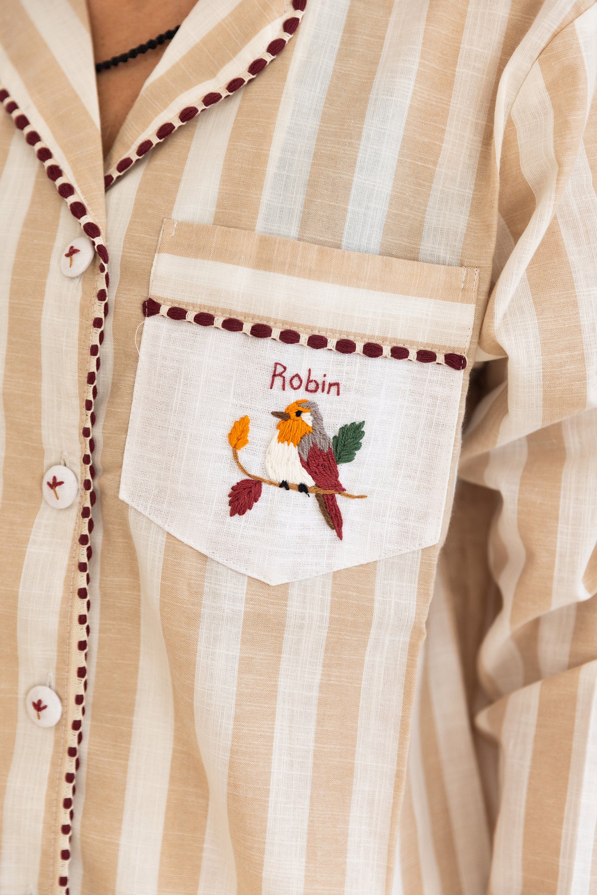 Robin - Nude Stripe Cotton Poplin Pyjama Set