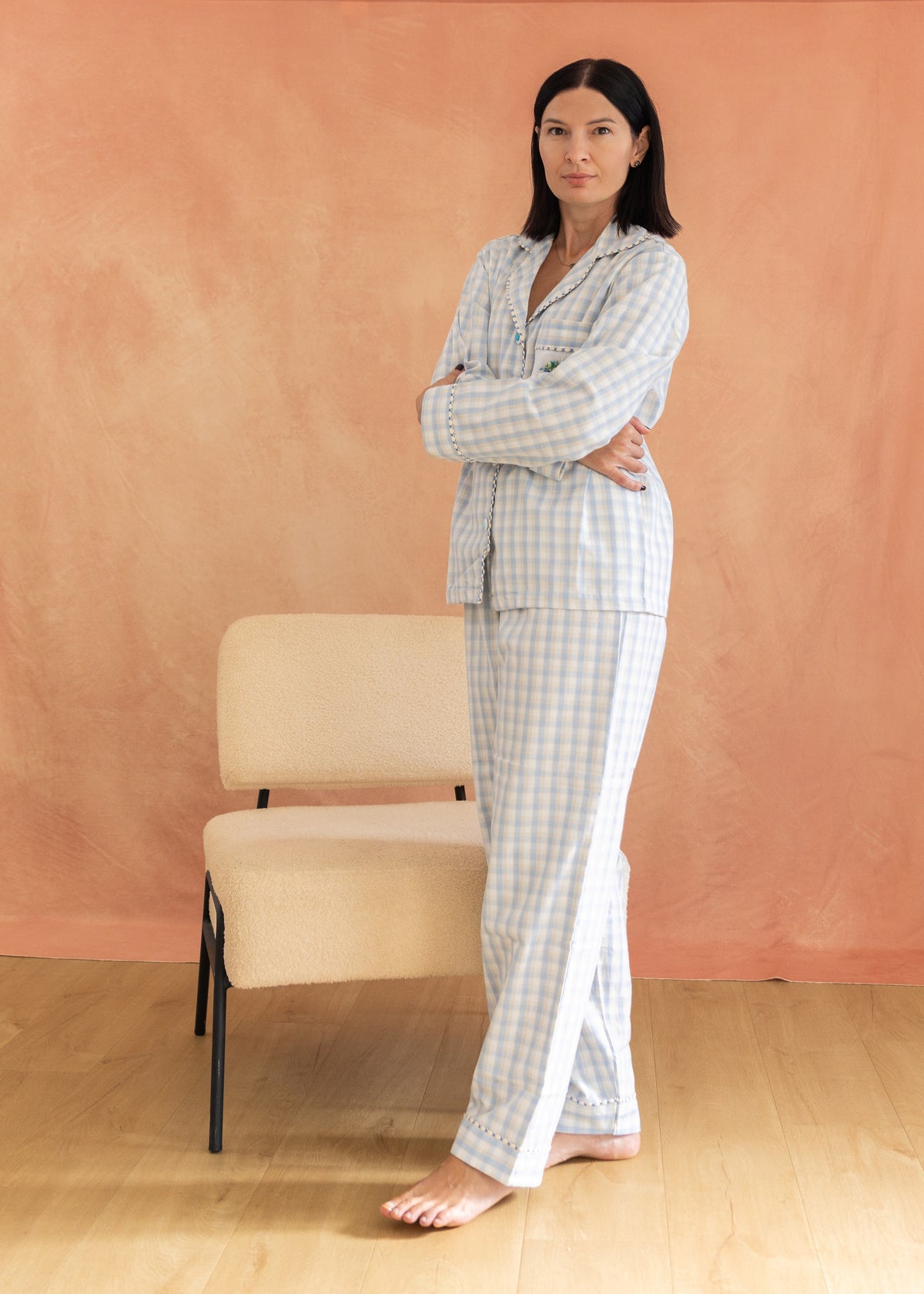 Mabel - Blue Gingham Flannel Pyjama Set