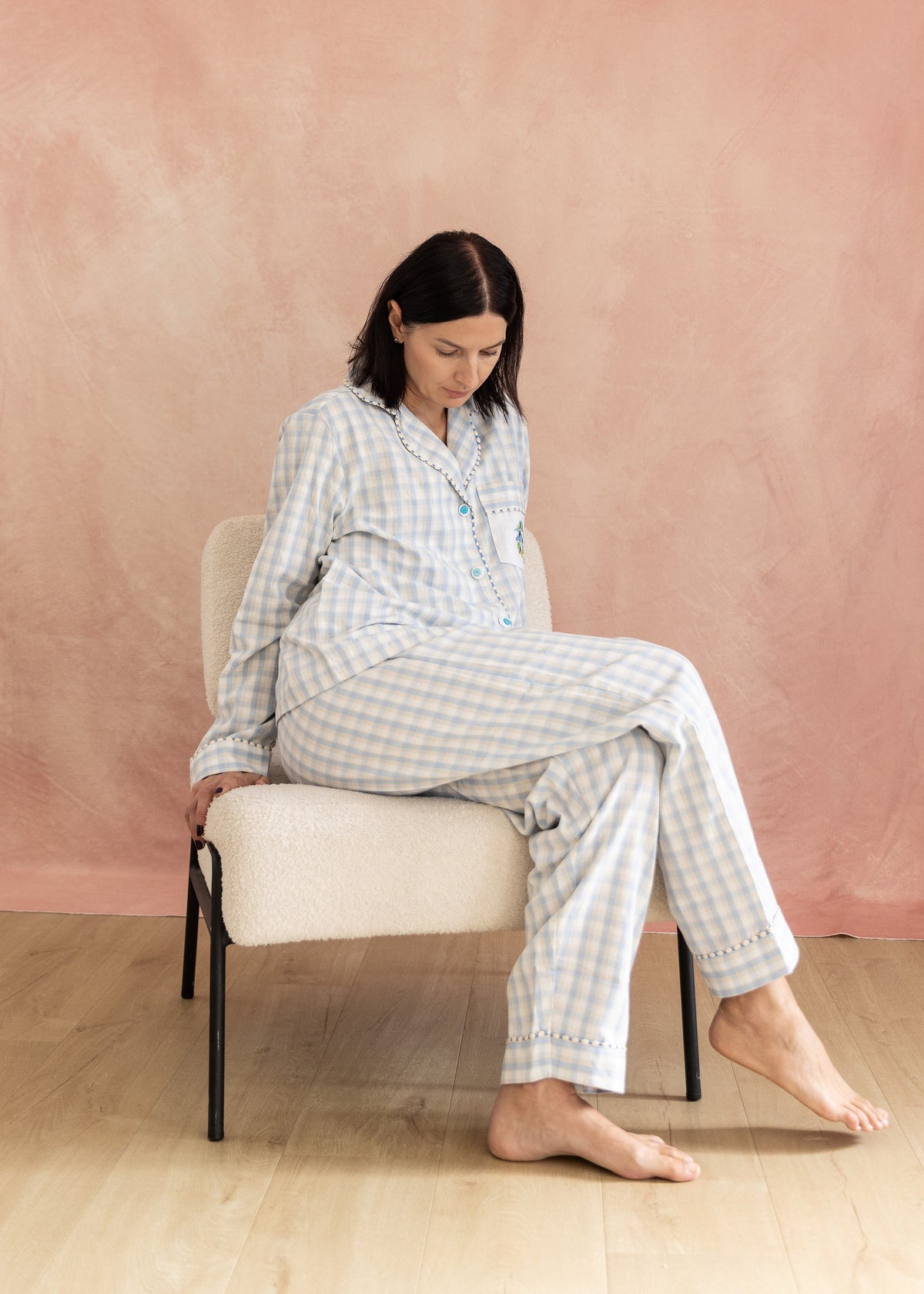 Mabel - Blue Gingham Flannel Pyjama Set