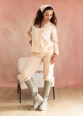 Lila - Peach Stripe Embroidered Cotton Pyjama Set