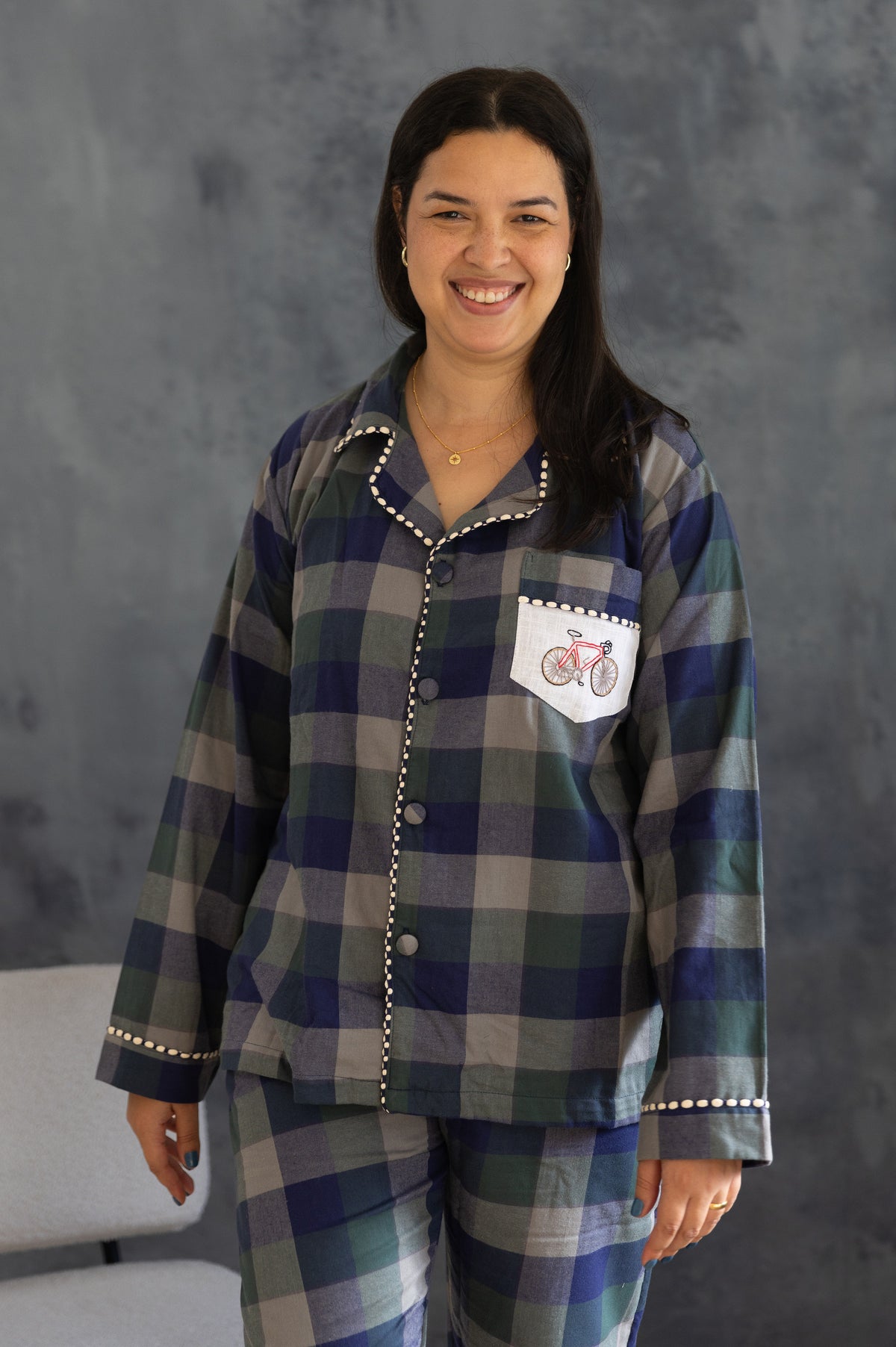 Charlie - Navy Gingham Unisex Flannel Pyjama Set