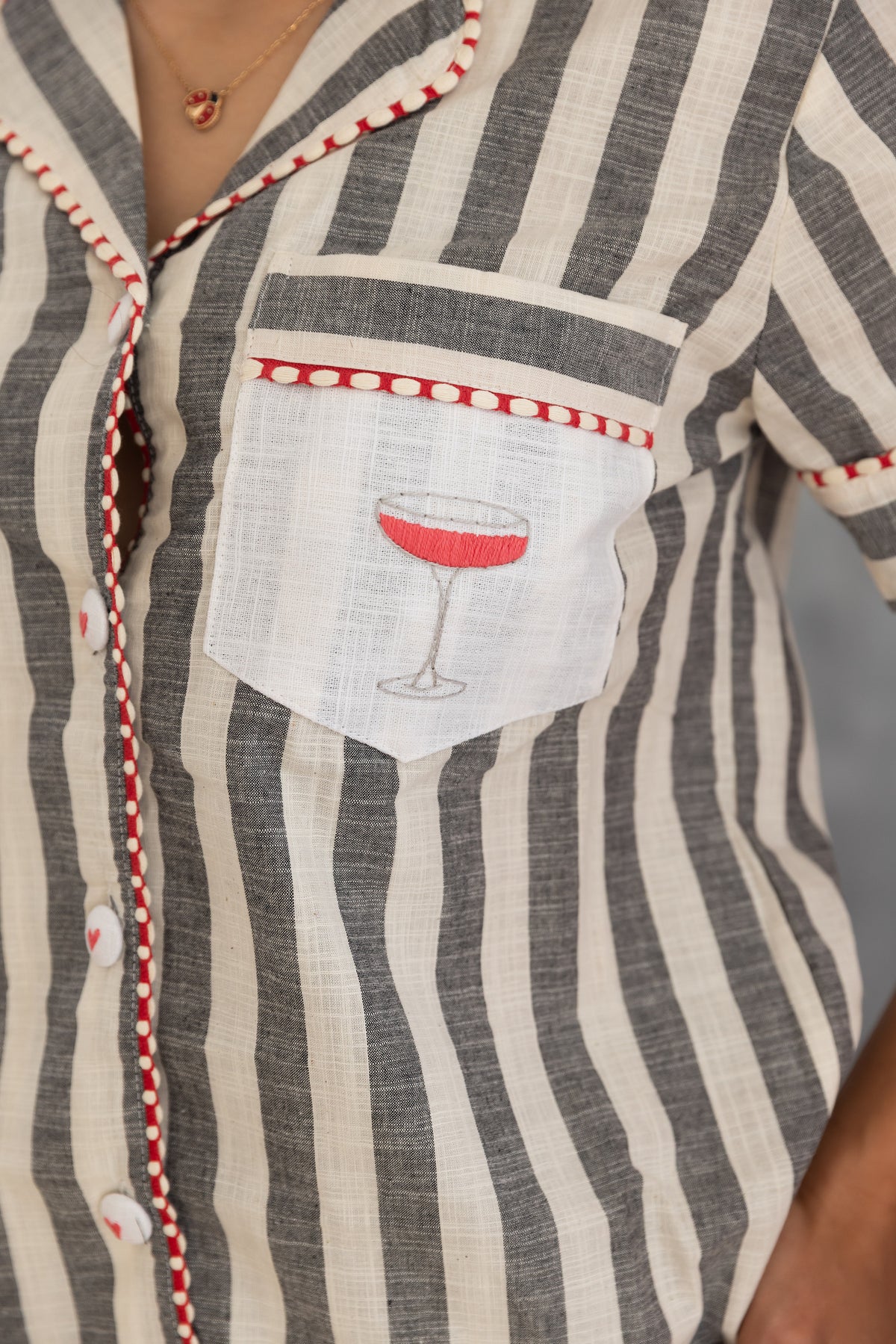 Lola - Grey Stripe Cotton Pyjama Set