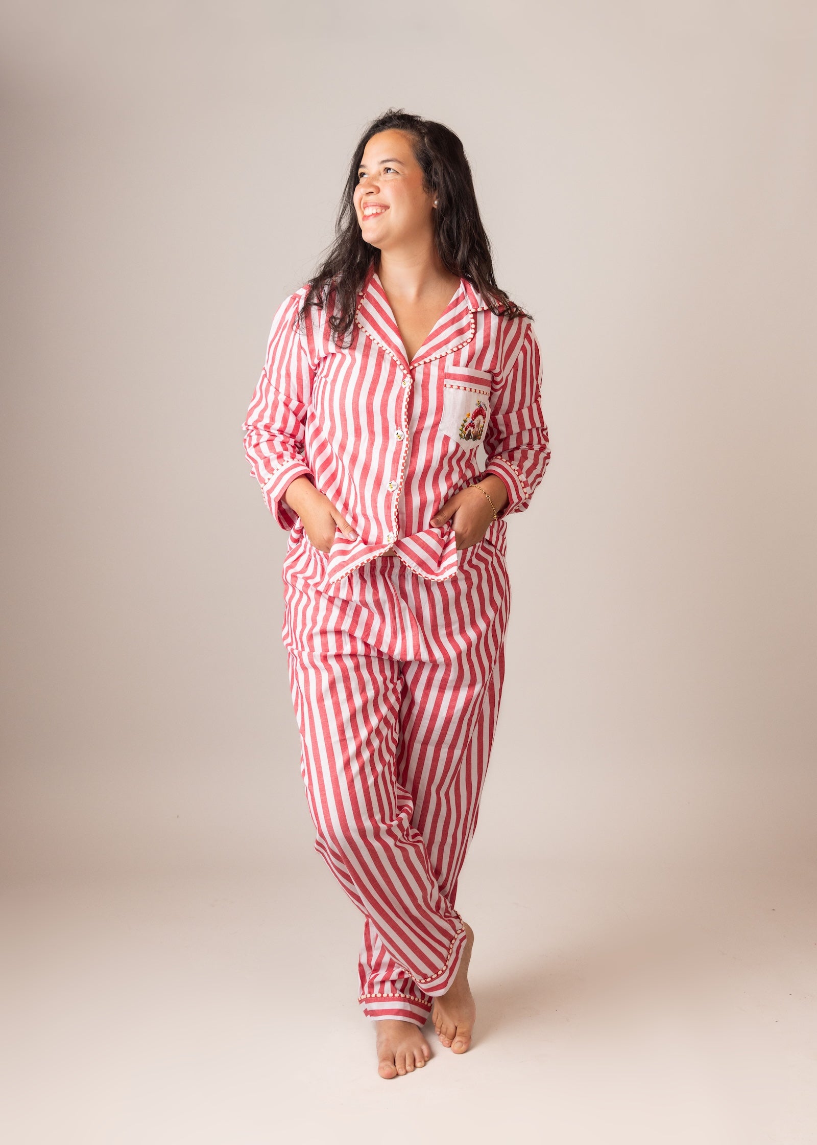 Red Stripe Cotton Poplin Pyjama