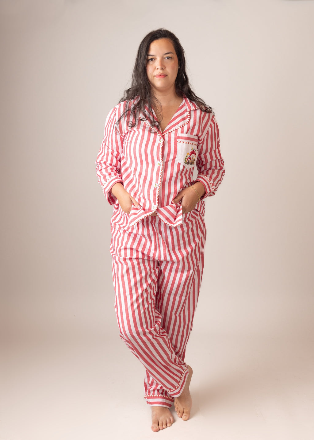Red Stripe Cotton Poplin Pyjama