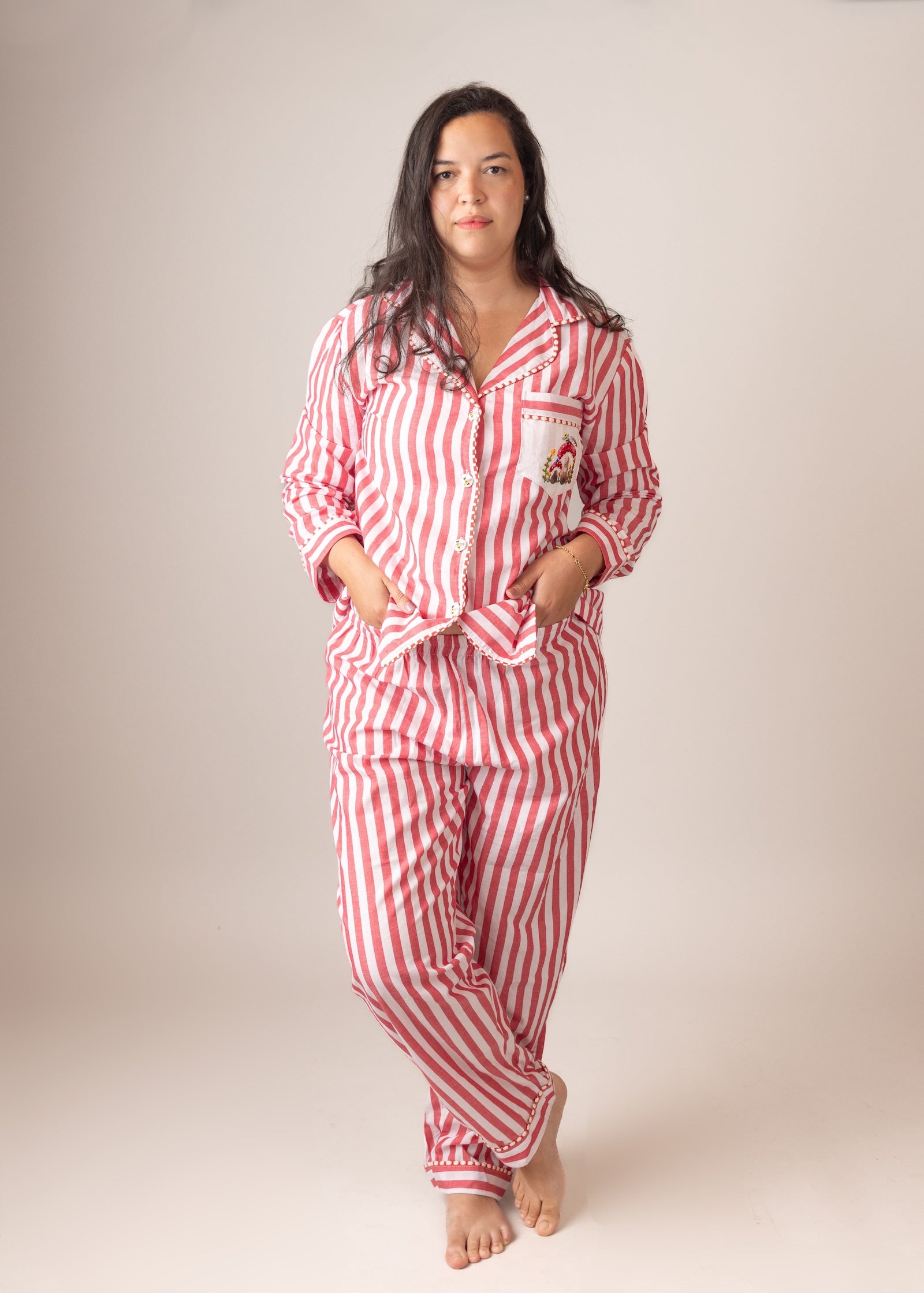 Red Stripe Cotton Poplin Pyjama