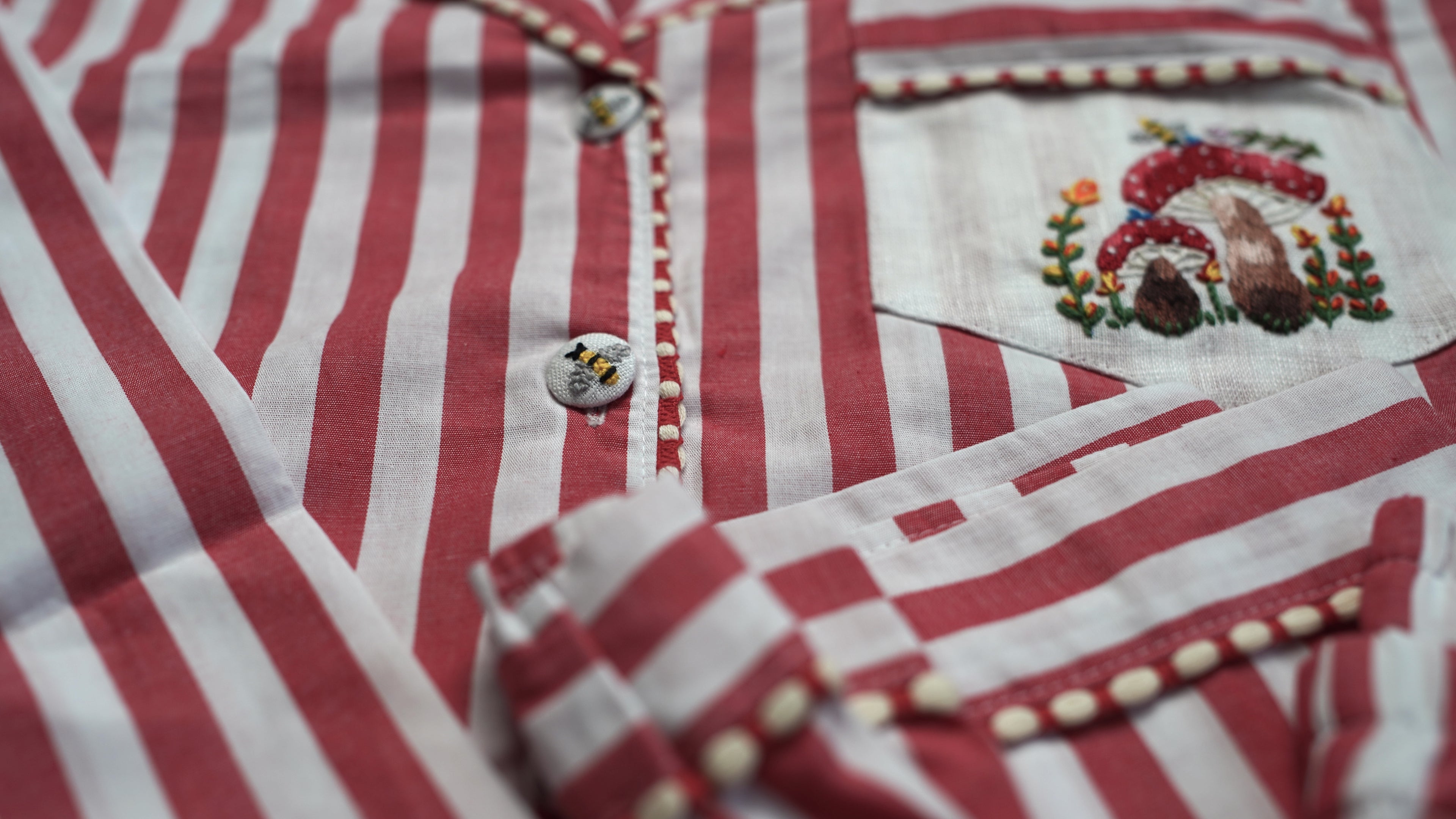 Striped Cotton Flamé Set – Red