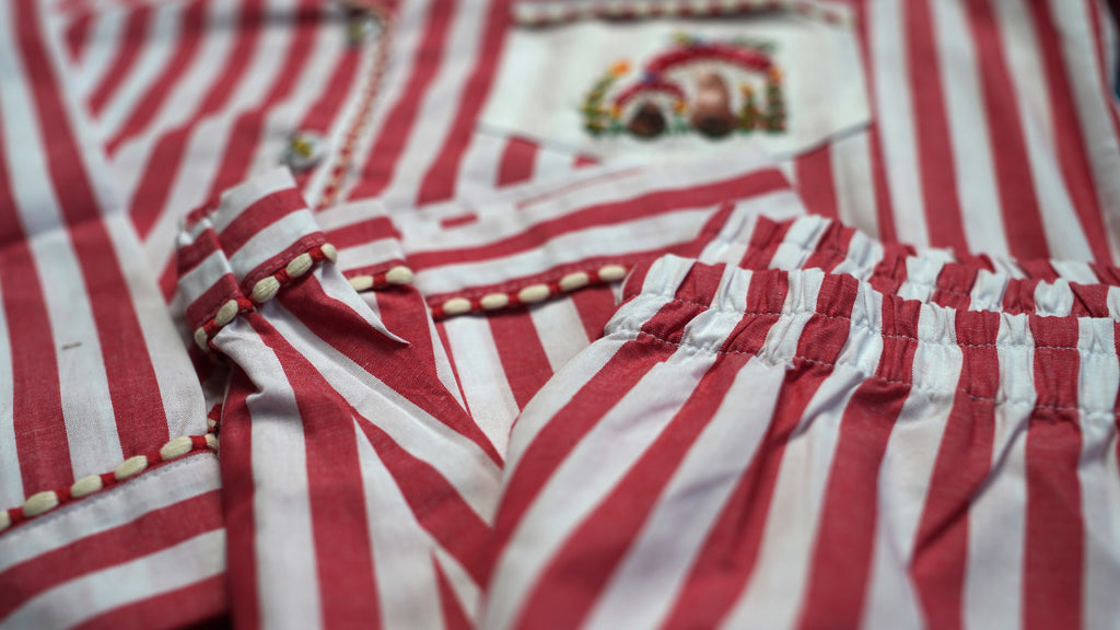 Striped Cotton Flamé Set – Red