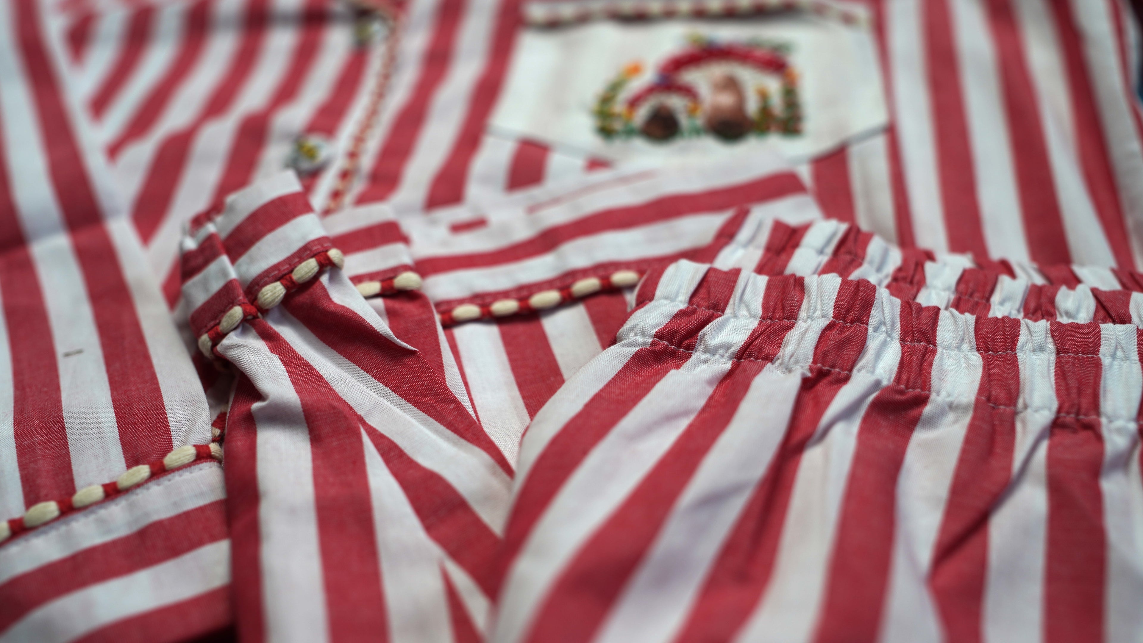Striped Cotton Flamé Set – Red