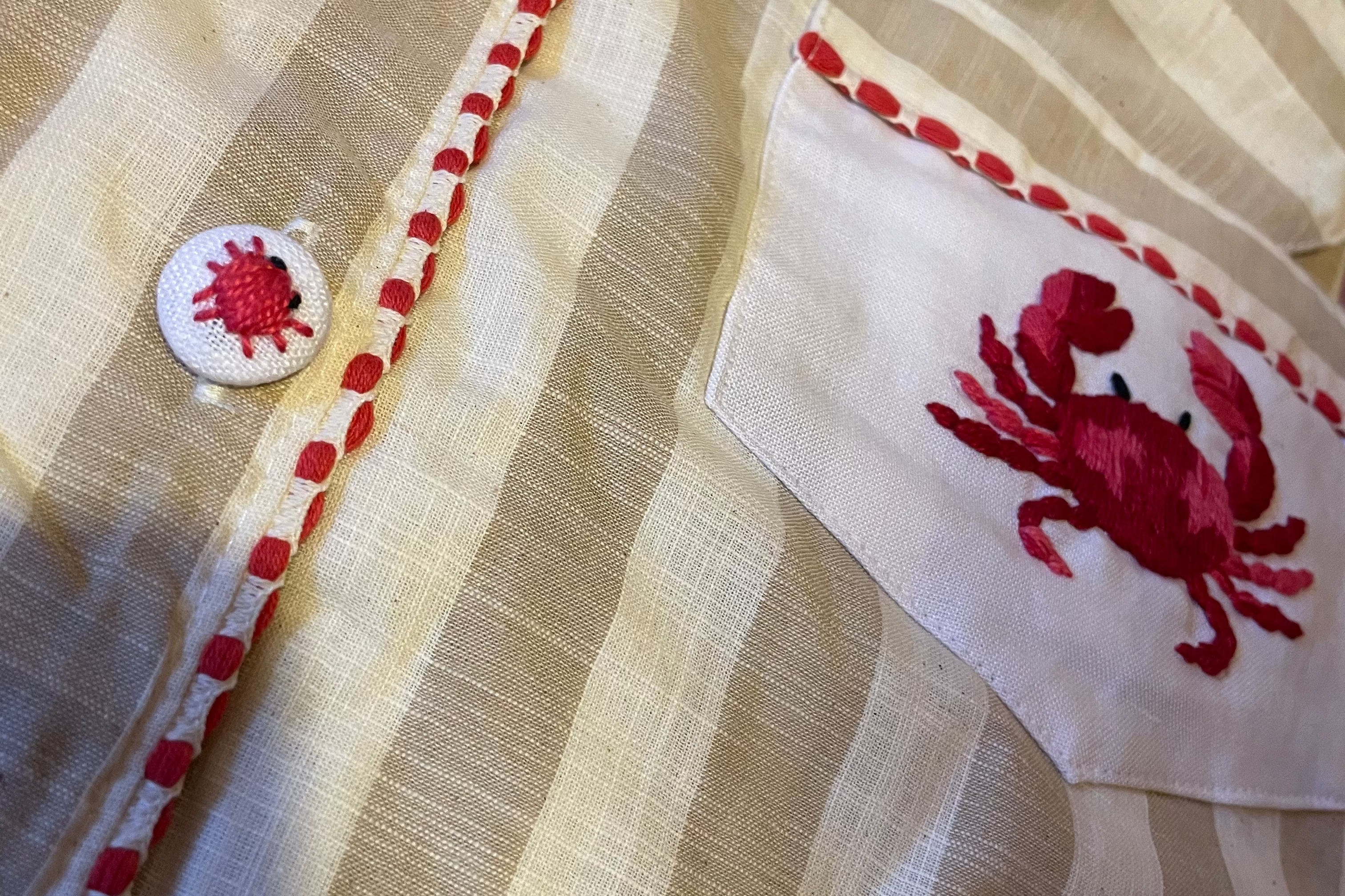 Striped Cotton Flamé Set – Crab Embroidery