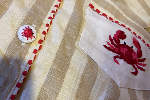 Striped Cotton Flamé Set – Crab Embroidery