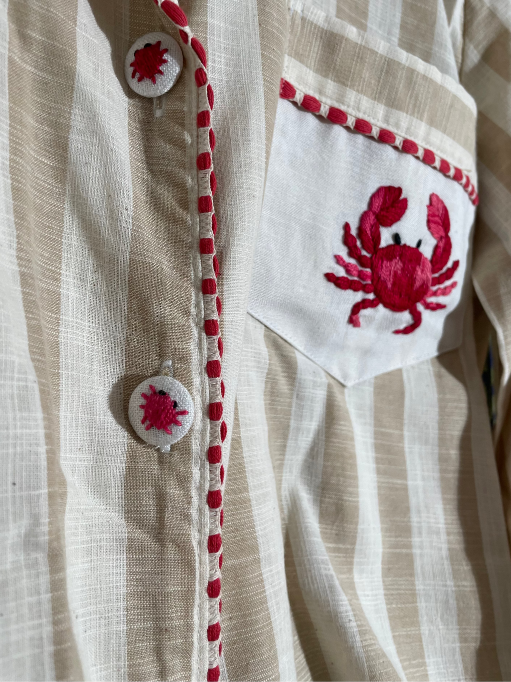 Striped Cotton Flamé Set – Crab Embroidery